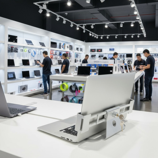 Laptop-Sicherheitsständer mit Schloss – Verstellbar 29,5–45cm, Vollmetall, Diebstahlschutz für Einzelhandel