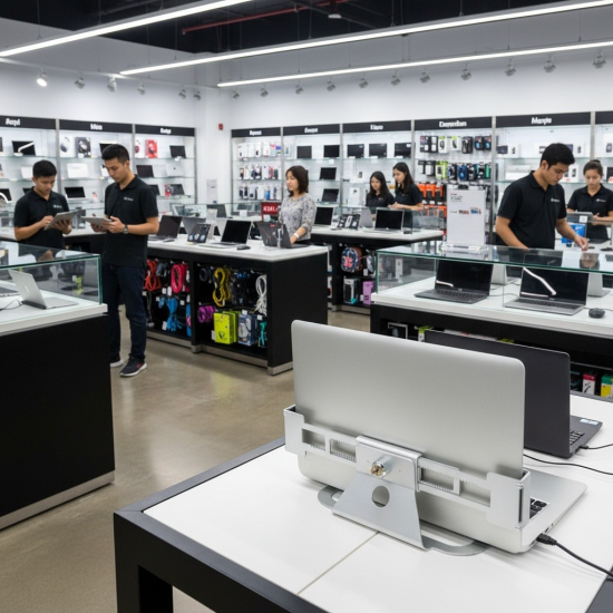 Laptop-Sicherheitsständer mit Schloss – Verstellbar 29,5–45cm, Vollmetall, Diebstahlschutz für Einzelhandel